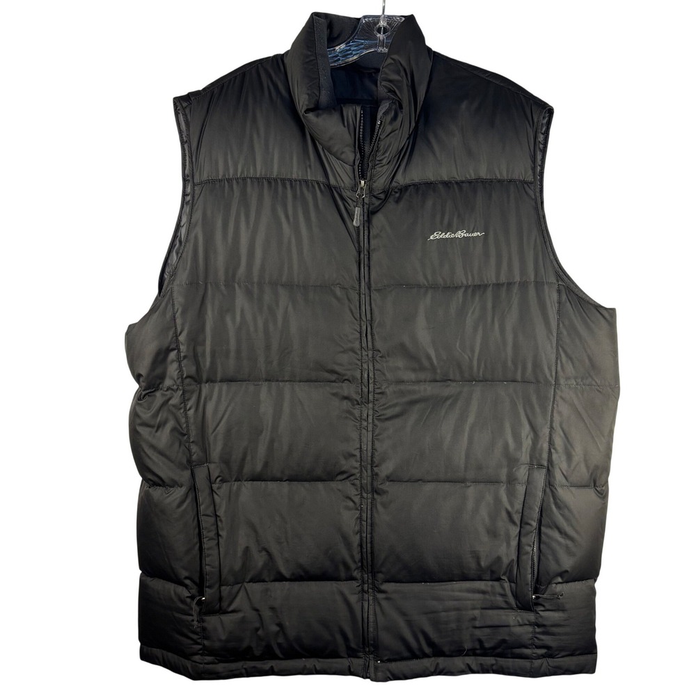 Eddie Bauer EB650 Down Puffer‎ Vest Mens TXL Black Full Zip Quilted Insulated